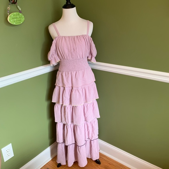 Shophopes lilac purple tiered peplum maxi dress
